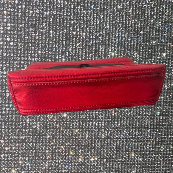 Rudsak bag pouch quilted metallic red shiny black Canadian heritage makeup purse - Picture 7 of 11